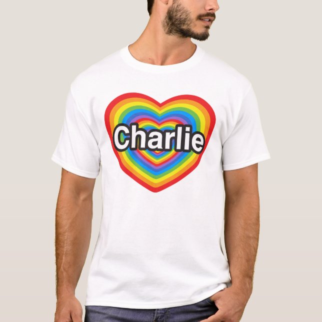 Jag älskar Charlie. Jag älskar dig Charlie. Hjärta T-shirt (Framsida)