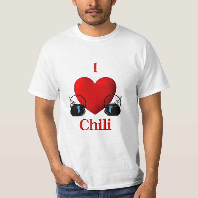 Jag älskar Chili Pots med Blue Rosett band Tee Shirt (Framsida)