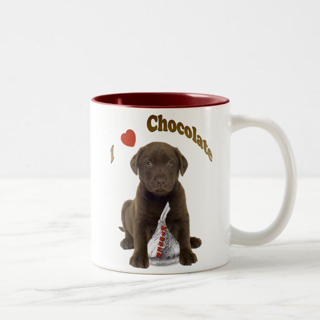 Jag älskar chokladkyssar (labbvalpen) Två-Tonad mugg (Höger)