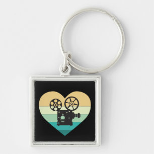 Jag älskar Cinema Retro Filmprojektor Fyrkantig Silverfärgad Nyckelring