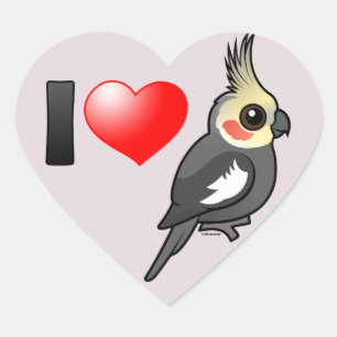 Jag älskar Cockatiels Hjärtformat Klistermärke