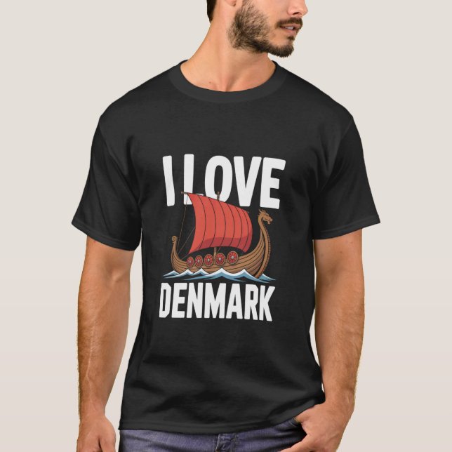 Jag älskar Danmark Vikingaskeppsäventyr T Shirt (Framsida)