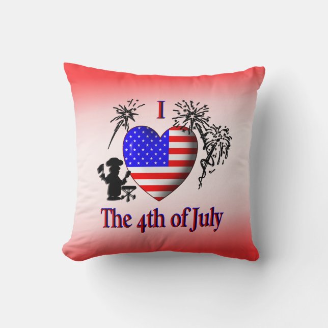 Jag älskar den 4 juli röda amerikanska Mojo kudde (Framsida)
