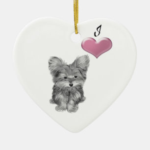 Jag älskar den gulliga Yorkie hundprydnaden Julgransprydnad Keramik