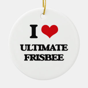 Jag älskar den ultimat frisbeen julgransprydnad keramik