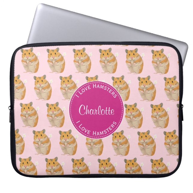 Jag älskar det rosa Hamstermönster för Hamsters Laptop Sleeve (Framsidan)