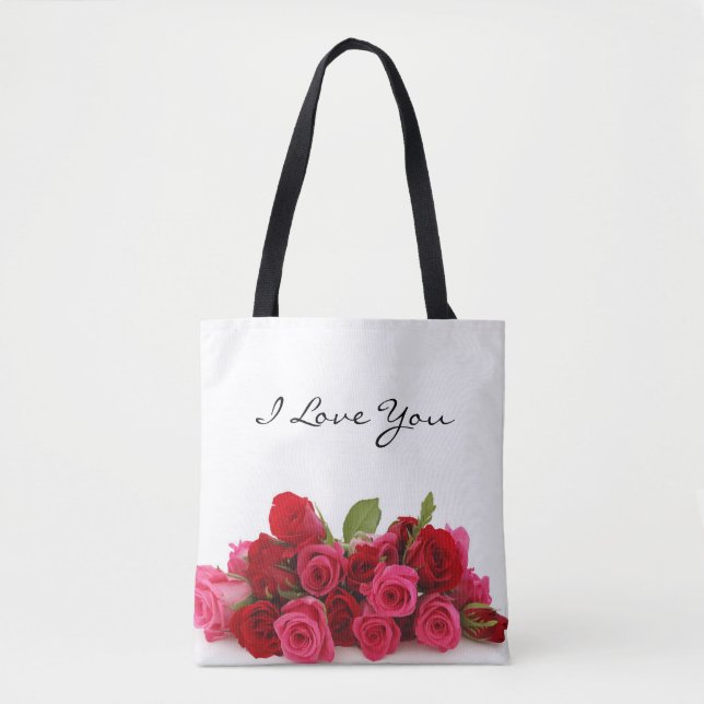 Jag älskar dig älskling röda och rosa rosor tygkasse (Framsida)