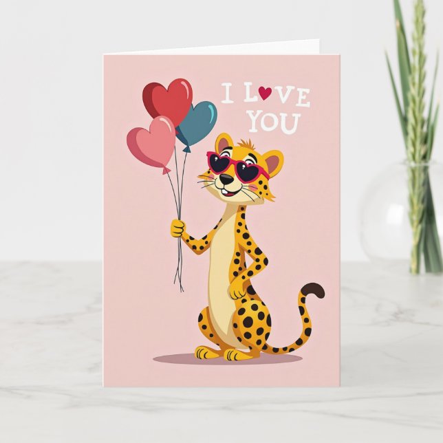 Jag älskar dig Cheetah Heart Card Kort (Framsida)