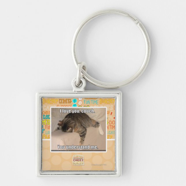 Jag älskar dig, couch. fyrkantig silverfärgad nyckelring (Framsidan)