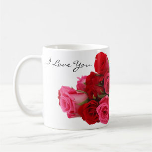 Jag älskar dig den röda älsklingen och rosa ros kaffemugg