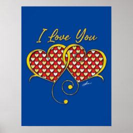 Jag älskar dig design Guldhjärtor Affisch