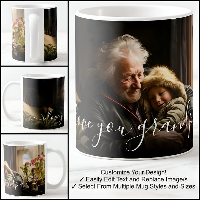 Jag älskar dig farfar Vacker fotomaltext Kaffemugg (Skapare uppladdad)