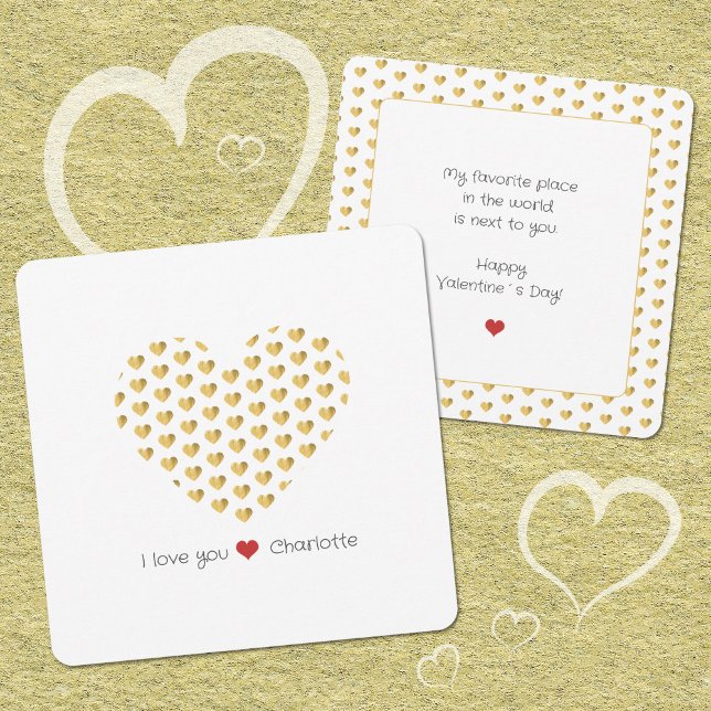Jag älskar dig Gyldene Hjärtan Minimalistisk Platt Julkort (I Love You Golden Hearts Minimalist Flat Card ©Susanne Sachers - Sunny Mind Design 🌞)