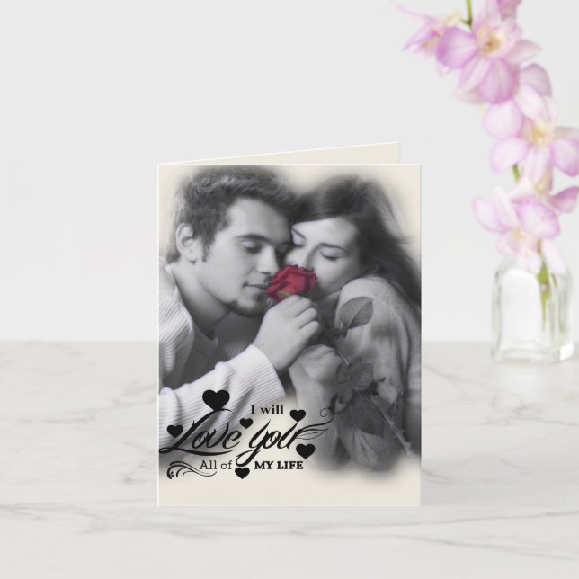 Jag älskar dig hela mitt liv - Par med röd ros Kort (Orkide)