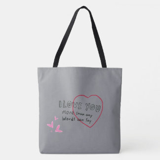 "Jag älskar dig Hjärtat Romantisk Grå Tote Bag | V Tygkasse