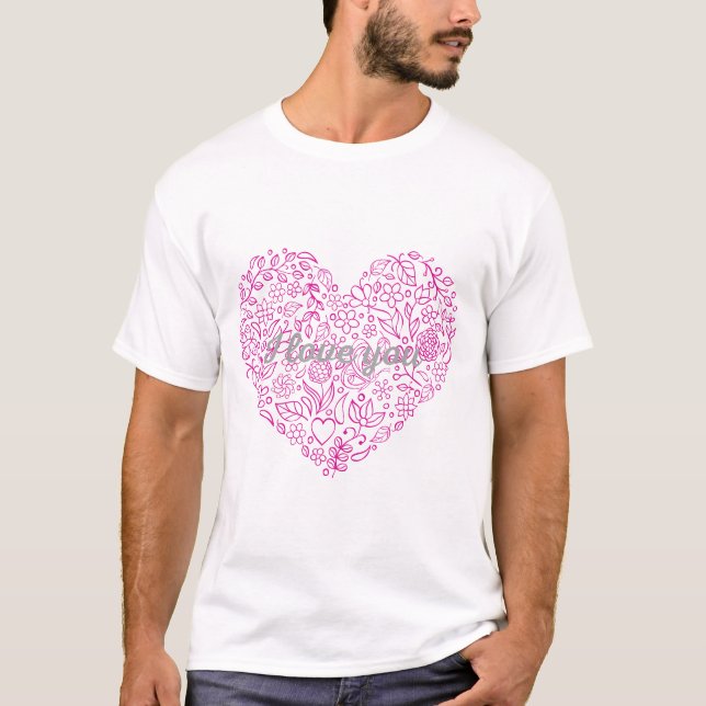 Jag älskar dig i ett blomhjärta t shirt (Framsida)
