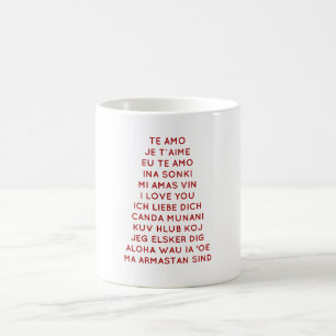 Jag älskar dig i olika språk i rött tryck kaffemugg