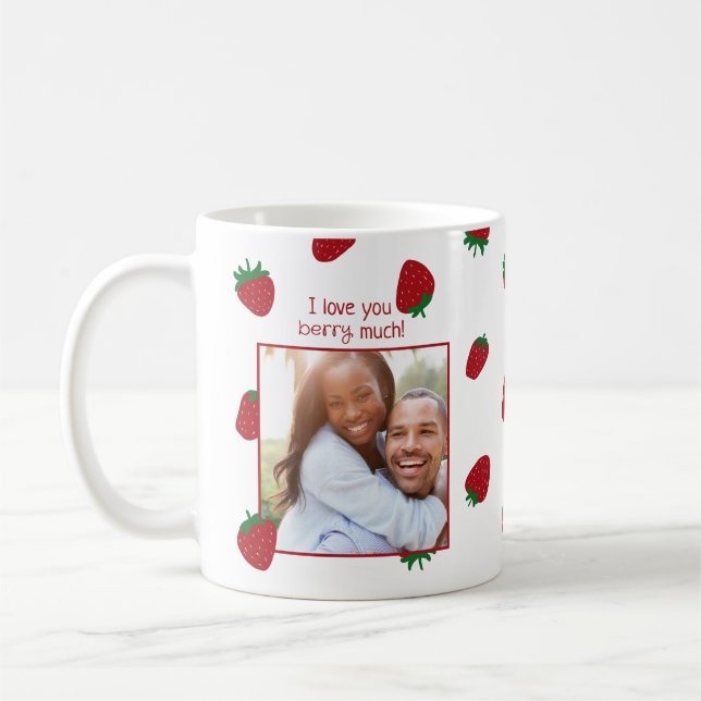 Jag älskar dig jordgubbskopp med foto kaffemugg (Vänster)