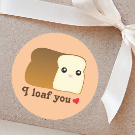 Jag älskar dig kawaii-bröd, lustig tecknad matpun runt klistermärke