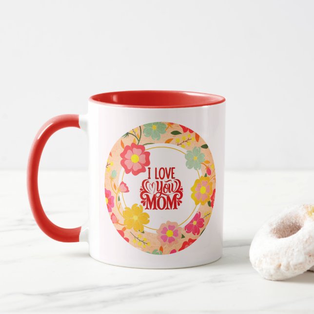 "Jag älskar dig mamma" Blommig I Akvarell Vildblom Mugg (Med munk)