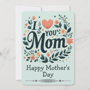 Jag älskar dig mamma Blommig krans - Glad mors dag Inbjudningar