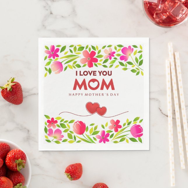 "Jag älskar dig mamma" Glad mors dag Blommig  Pappersservett (Insitu)