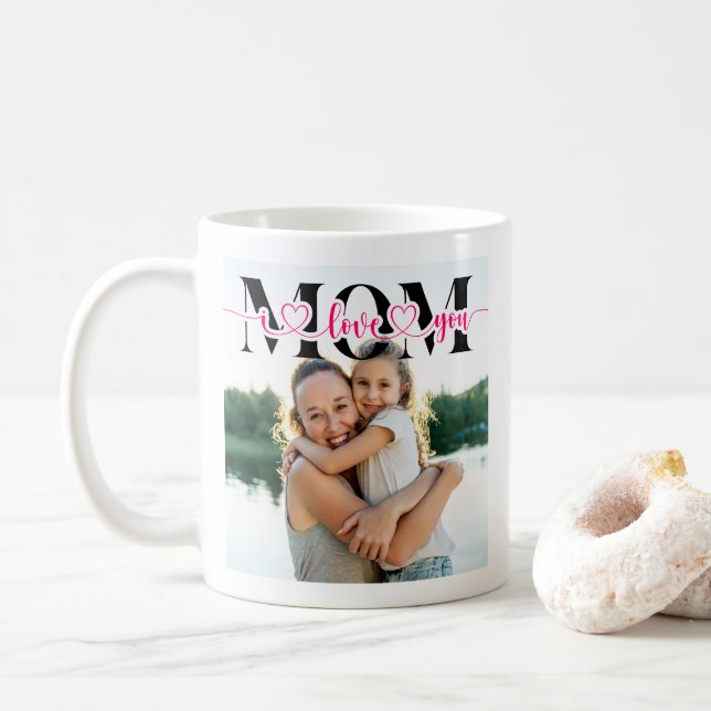 Jag älskar dig mamma hjärta typografi foto kaffemugg (Med munk)