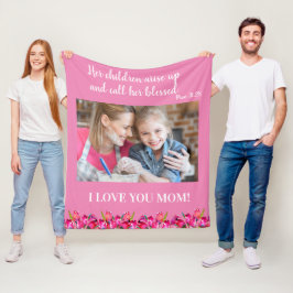 Jag älskar dig Mamma Kristet bibelvers Rosa Fleecefilt