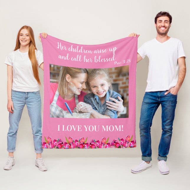 Jag älskar dig Mamma Kristet bibelvers Rosa Fleecefilt (På plats)