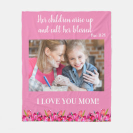 Jag älskar dig Mamma Kristet bibelvers Rosa Fleecefilt