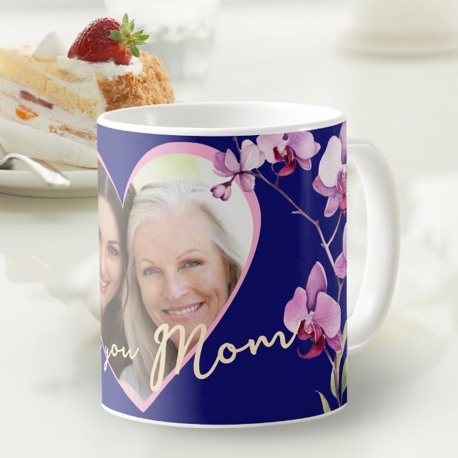 Jag älskar dig mamma marinblå orkidé hjärta foto kaffemugg (Skapare uppladdad)