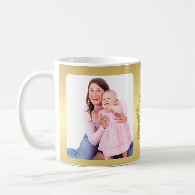 Jag älskar dig Mamma med guldhjärta och foton Kaffemugg (Vänster)