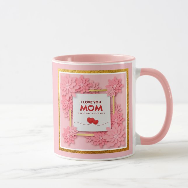 Jag älskar dig mamma mors dag blommig och guld mugg (Höger)