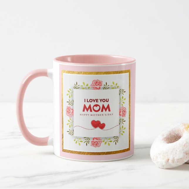 Jag älskar dig Mamma Mors dag I Rosa Blommig Hjärt Mugg (Med munk)