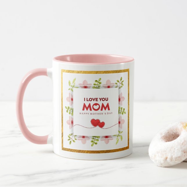 Jag älskar dig mamma mors dag I Rosa blommig hjärt Mugg (Med munk)