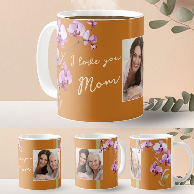 Jag älskar dig mamma Orange orkidé bildram Kaffemugg (Skapare uppladdad)