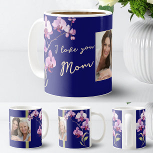 Jag älskar dig Mamma Orkidé Marinblå Foto Kaffemugg
