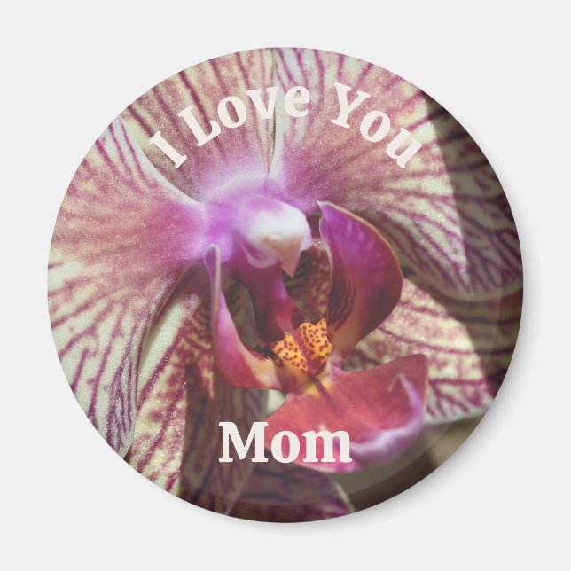 Jag älskar dig mamma orkidéblomma på nära håll  magnet (Framsidan)