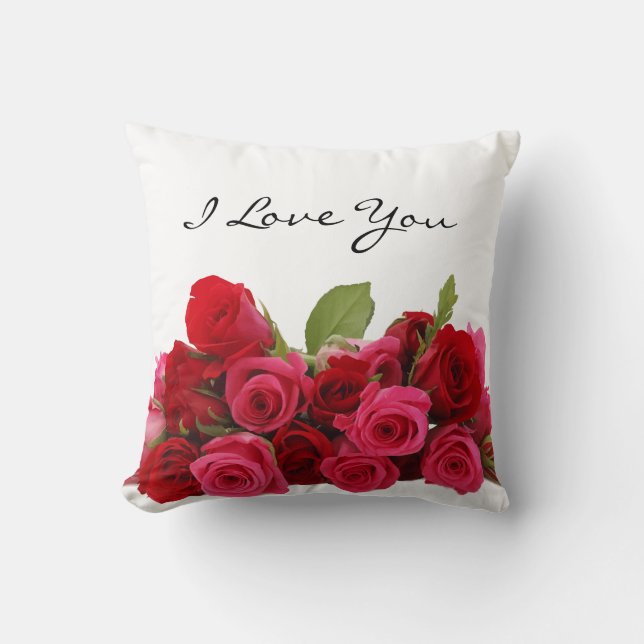 Jag älskar dig mamma röda och rosa rosor kudde (Framsida)
