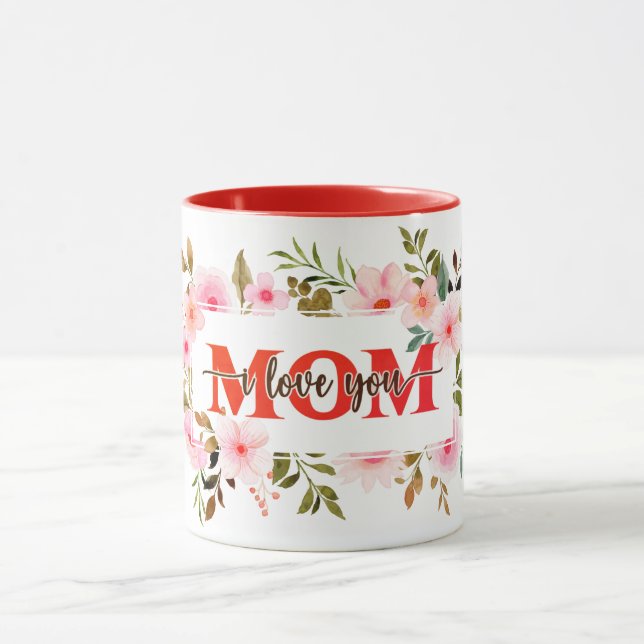 "Jag älskar dig MAMMA" Rosa akvarellrosor Mugg (Center)