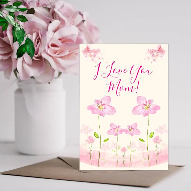 Jag älskar dig Mamma Rosa Blommig Välkomsthälsning Kort (Skapare uppladdad)