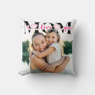 Jag älskar dig mamma Rosa hjärtan typografi foto Kudde