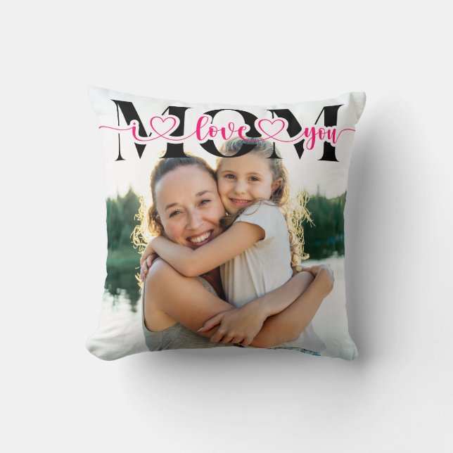 Jag älskar dig mamma Rosa hjärtan typografi foto Kudde (Framsida)