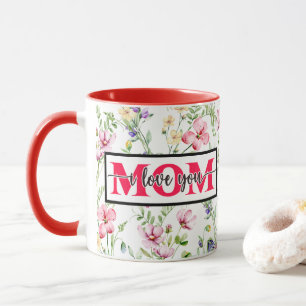 "Jag älskar dig MAMMA" Rosa vattenfärg blommor Mugg