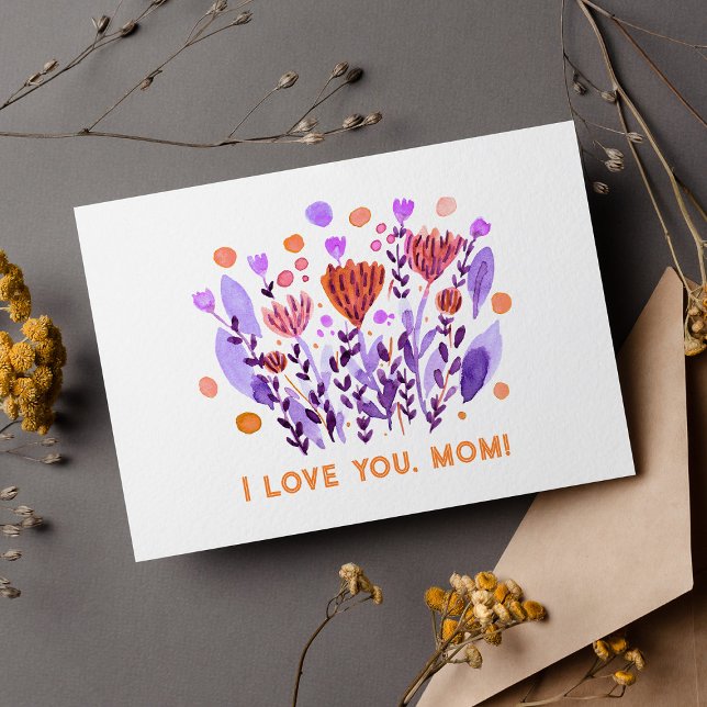 Jag älskar dig, mamma Söta retro doodle blommor Julkort (Skapare uppladdad)