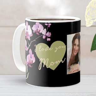 Jag älskar dig mamma Svart Salvie Hjärtfoto Kaffemugg