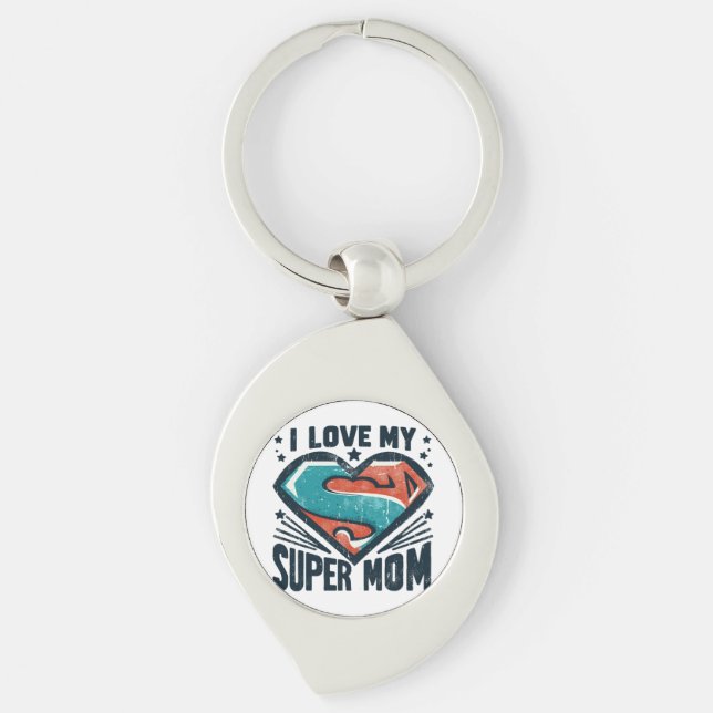 Jag älskar dig mamma swirl silverfärgad nyckelring (Framsidan)