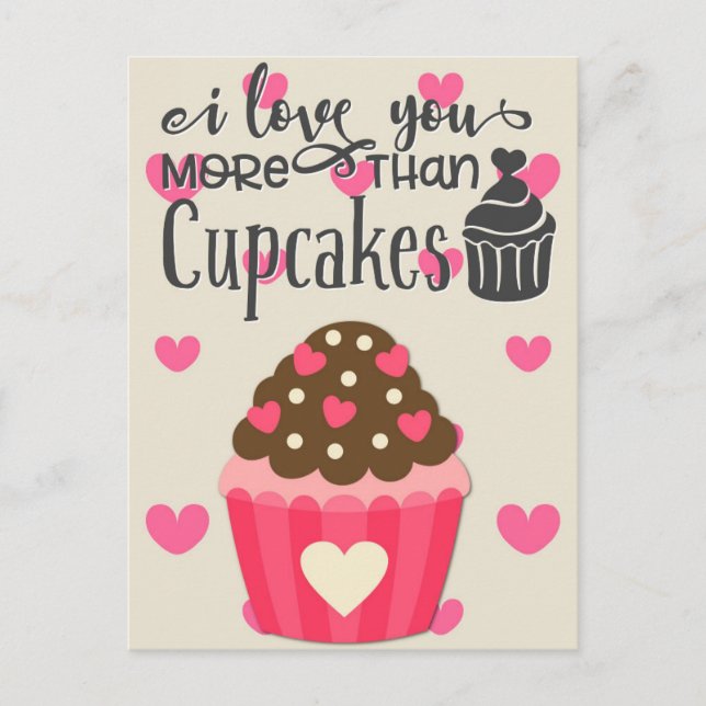 Jag älskar dig mer än cupcakes vykort (Framsida)
