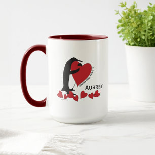 Jag älskar dig mer! Pingvin och röd hjärta kaffe Mugg