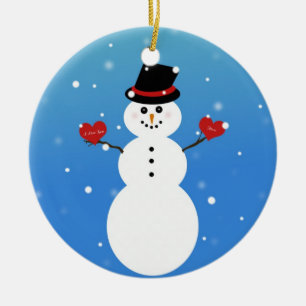 Jag älskar dig mer snögubbe julgransprydnad keramik